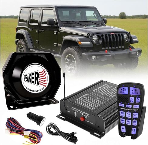 200W Wireless Multi-Tone Emergency Car Siren Speaker PA System Kit | 110-130dB Car PA System, Ultra-Slim Speaker, Wireless Handheld Microphone, Police Siren kit, IP67Waterproof, 12V Vehicles Use in Saudi Arabia