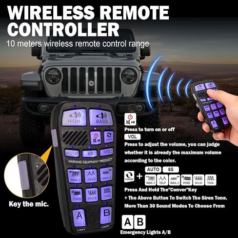 200W Wireless Multi-Tone Emergency Car Siren Speaker PA System Kit | 110-130dB Car PA System, Ultra-Slim Speaker, Wireless Handheld Microphone, Police Siren kit, IP67Waterproof, 12V Vehicles Use in Saudi Arabia