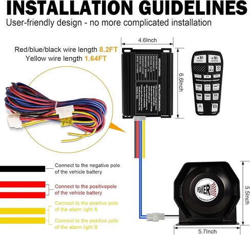 200W Wireless Multi-Tone Emergency Car Siren Speaker PA System Kit | 110-130dB Car PA System, Ultra-Slim Speaker, Wireless Handheld Microphone, Police Siren kit, IP67Waterproof, 12V Vehicles Use in Saudi Arabia