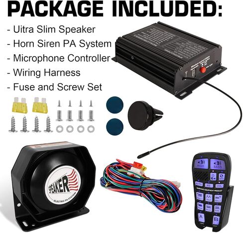 200W Wireless Multi-Tone Emergency Car Siren Speaker PA System Kit | 110-130dB Car PA System, Ultra-Slim Speaker, Wireless Handheld Microphone, Police Siren kit, IP67Waterproof, 12V Vehicles Use in Saudi Arabia