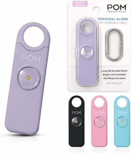POM Personal Safety Alarm for Women – 130dB Loud Emergency Siren, USB-C Rechargeable with Bright LED Flashlight, Portable Keychain Design for Self Defense, Purse, Backpack & Travel (Pink) in Kuwait