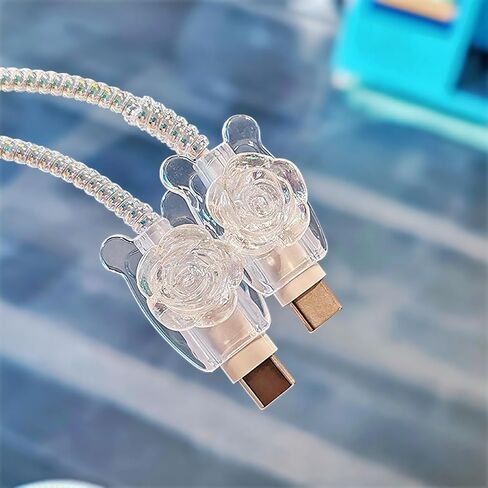 Cute Charger Protector for iPhone Charger Adapter,Charger Cover Flower 3D Camellia Floral with Bling Star Design,DIY Phone Cord Protector,Data Line USB Case for iPhone Cable Protector 15 16 17 Pro Max in Saudi Arabia