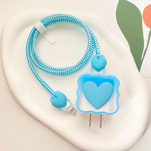 Charger Case & Cable Protector for Apple 18W/20W USB-C Power Adapter | 5-in1 Set: Soft TPU Cover, Spiral Cord Sleeve 1M. Prevents Bending & Breakage at Cable Ends. For iPhone &MacBook Neo 13. Blue in Saudi Arabia