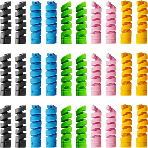 30PCS Cable Protector, Silicone Spiral Charging Cord Saver for Phone Charger USB Wire Protection Sleeve (Black, Pink, Yellow, Blue, Green) in Saudi Arabia