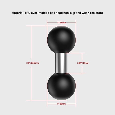 1" Ball Adapter Ball Mount Holder Double Heads 25.4mm(1-inch) Compatible with Ram Mounts B Size Double Socket Arm GPS Brackets for Bike Motorcycle Phone Holder Camera (R11-1PC) in Kuwait