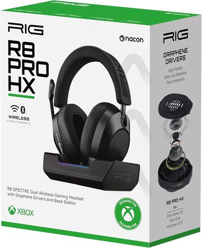 RIG R8 Spectre PRO HX Dual Wireless Gaming Headset for Xbox and PC | Series X|S, XBOX One, USB, Mobile - Wireless 2.4GHz / Bluetooth, Graphene Drivers, 3D Audio, Noise-Canceling Mic, Charge Base in Saudi Arabia