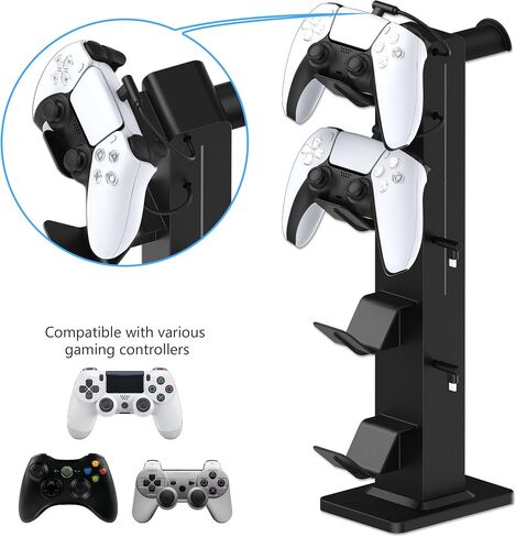 KAFRI RGB Gaming Headphone Stand with Controller Holder, Desk Organizer with Retractable Charger Cable, 2 AC Outlets & 4 Type-C Charging Ports, PC Gaming Accessories for Headset & Controller (Black) in Saudi Arabia
