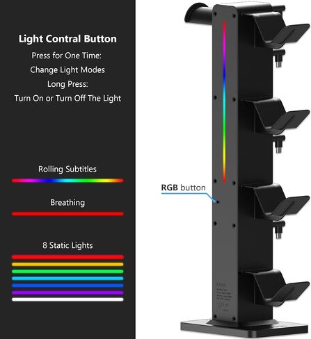KAFRI RGB Gaming Headphone Stand with Controller Holder, Desk Organizer with Retractable Charger Cable, 2 AC Outlets & 4 Type-C Charging Ports, PC Gaming Accessories for Headset & Controller (Black) in Saudi Arabia