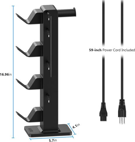 KAFRI RGB Gaming Headphone Stand with Controller Holder, Desk Organizer with Retractable Charger Cable, 2 AC Outlets & 4 Type-C Charging Ports, PC Gaming Accessories for Headset & Controller (Black) in Saudi Arabia