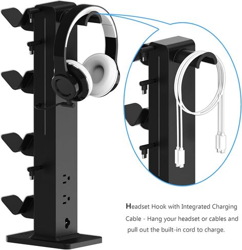 KAFRI RGB Gaming Headphone Stand with Controller Holder, Desk Organizer with Retractable Charger Cable, 2 AC Outlets & 4 Type-C Charging Ports, PC Gaming Accessories for Headset & Controller (Black) in Saudi Arabia