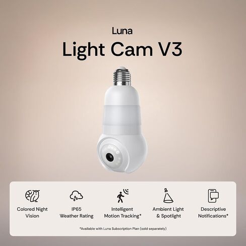 Luna Light Bulb Security Camera Wireless Outdoor Indoor, 2K 360° Pan Tilt | Color Night Vision, LED Bulb & Spotlight, 2.4GHz 5GHz Wi-Fi, Porch Light Camera for Home Security in Saudi Arabia