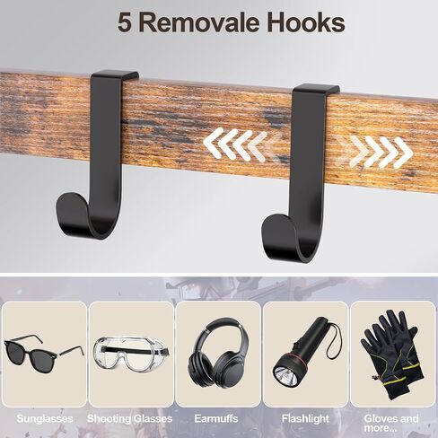 Gun Rack for Wall,4 Gun Rack Wall Mount with 5 Removable Hooks & Shelf | Wooden Rifle Racks Wall Mount,Indoor Wall Gun Display Racks for Hunting Rifle Airsoft Shotgun Holder,Brown Black in Saudi Arabia