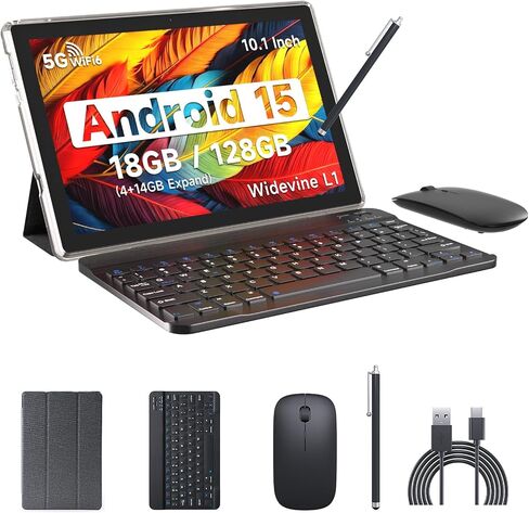 تابلت IWEGGO Android 15، شاشة 10 بوصة 18 جيجابايت رام + 128 جيجابايت روم / 2 تيرابايت قابل للتوسيع، معالج رباعي النواة 2.0 جيجا هرتز، شاشة لمس عالية الدقة 1280*800، 5G WiFi6 BT 5.0، 2 في 1 أجهزة لوحية مع حافظة لوحة مفاتيح وماوس ستايلس وردي in Kuwait