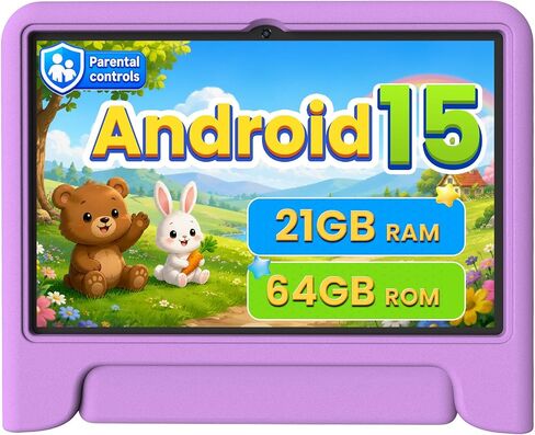 Android 15 Kids Tablet 10.1 Inch, Octa-Core Processor, Case Included,Pink | Built-in parental controls; Google Kid Space installed; 2.4G/5G dual-band WiFi; 21GB RAM 64GB ROM; For Ages 2-12 Toddler in Kuwait