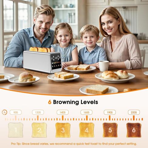 Long Slot Toaster 4 Slice with Touchscreen, 2-Slot Extra Wide 1.5 Inch | Stainless Steel, 1400W, 2-Slot Smart Appliance, Single Mode, BreadID Tech, Digital Timer, For Bagel Waffle in Saudi Arabia