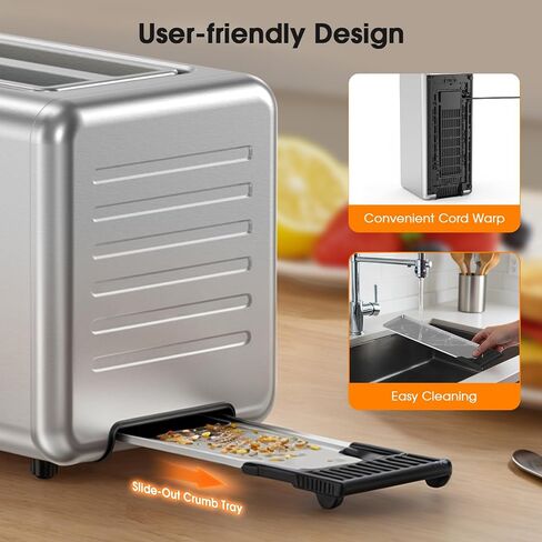 Long Slot Toaster 4 Slice with Touchscreen, 2-Slot Extra Wide 1.5 Inch | Stainless Steel, 1400W, 2-Slot Smart Appliance, Single Mode, BreadID Tech, Digital Timer, For Bagel Waffle in Saudi Arabia