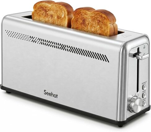 Slim Long Slot Toaster, 2 Slice Wide Slot Stainless Steel | 10.24 x 1.5 in slot for bagels, waffles, frozen bread, 7 shades, crumb tray, small kitchens in Saudi Arabia