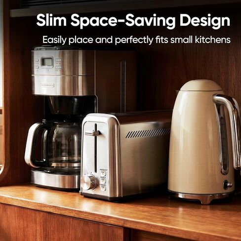 Slim Long Slot Toaster, 2 Slice Wide Slot Stainless Steel | 10.24 x 1.5 in slot for bagels, waffles, frozen bread, 7 shades, crumb tray, small kitchens in Saudi Arabia