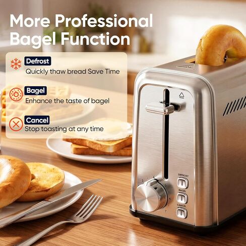 Slim Long Slot Toaster, 2 Slice Wide Slot Stainless Steel | 10.24 x 1.5 in slot for bagels, waffles, frozen bread, 7 shades, crumb tray, small kitchens in Saudi Arabia
