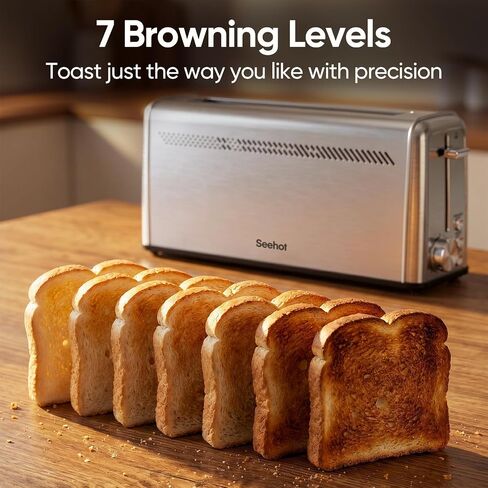 Slim Long Slot Toaster, 2 Slice Wide Slot Stainless Steel | 10.24 x 1.5 in slot for bagels, waffles, frozen bread, 7 shades, crumb tray, small kitchens in Saudi Arabia