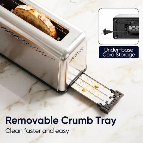 Slim Long Slot Toaster, 2 Slice Wide Slot Stainless Steel | 10.24 x 1.5 in slot for bagels, waffles, frozen bread, 7 shades, crumb tray, small kitchens in Saudi Arabia