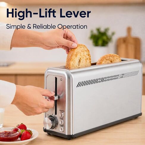 Slim Long Slot Toaster, 2 Slice Wide Slot Stainless Steel | 10.24 x 1.5 in slot for bagels, waffles, frozen bread, 7 shades, crumb tray, small kitchens in Saudi Arabia