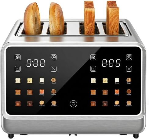 4 Slice Touch Screen Toaster with LCD Display Stainless Steel Digital Toasters 6 Bread Types& 6 Shade Settings Smart Extra Wide Slots Toaster With Bagel Cancel Defrost Reheat Functions in Saudi Arabia