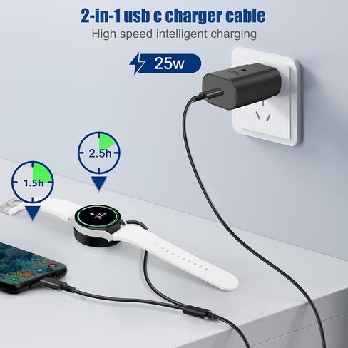 2 in1 Samsung Watch Charger,25W USB C Fast Charger Compatible with Galaxy Watch 8/7/6/6 Classic/5 Pro/5/4 /4 classic/3/Active2/1 and GalaxyS25/24/S23 /S22/21 Note/Z Fold 7(5ft) in Saudi Arabia