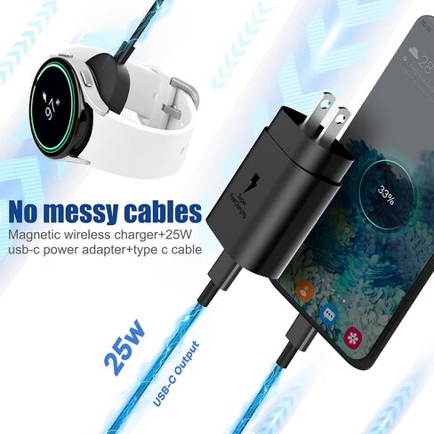 2 in1 Samsung Watch Charger,25W USB C Fast Charger Compatible with Galaxy Watch 8/7/6/6 Classic/5 Pro/5/4 /4 classic/3/Active2/1 and GalaxyS25/24/S23 /S22/21 Note/Z Fold 7(5ft) in Saudi Arabia