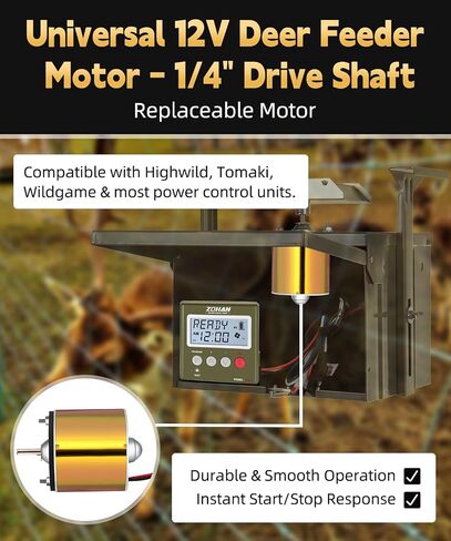 ZOHAN 12V Motor for Deer Feeder - 1/4" Shaft Feeder Replacement Heavy-Duty Motor with Smooth Start and Stop,S-Plug Connector for Automatic Feeding Kit,Compatible with Tomaki,Wildgame Game Feeder Timer in Kuwait