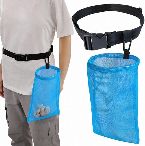 1 Set Clam Bag with Waist Belt & Karabiner, Mesh Shell Collection Bag, Stainless Steel Ring, Clip-On Design for Razor Clams, Clamming, Diving, Surf Fishing & Shell Hunting in Saudi Arabia