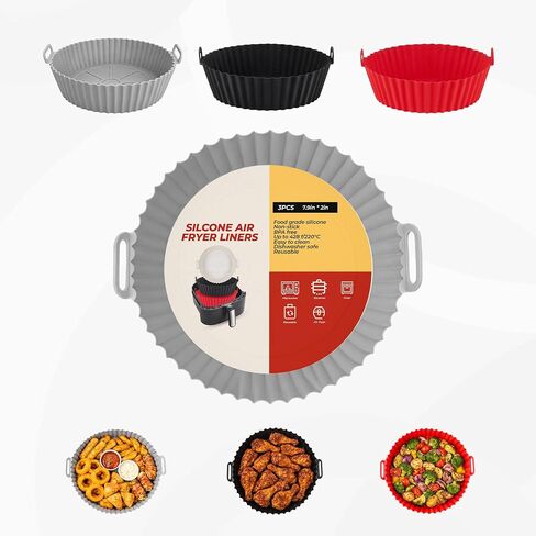 SAMNATE 3pcs Air Fryer Liners reusable - silicone air fryer liners, AirFryer Accessories, Air Fryer Silicone Liner - reusable airfryer liners - air fryer pans - airfryer liners in Kuwait