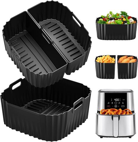 Air Fryer Silicone Liners Square for Chefman 8QT Air Fryer 3 Pack Reusable | Silicone Pot Baking Accessories for Instant, Nuwave, Gourmia and other 8QT to 10QT Large AirFryer, 2 In 1 Liners in Kuwait