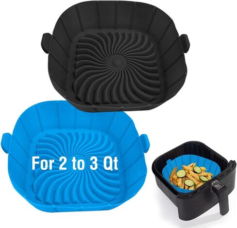 Air Fryer Silicone Liners for 2 to 3 QT Small Air Fryers, Non-Stick Reusable Silicone Pot Basket Bowl Liner Baking Tray Air Fryer Accessories, 2 Pack Square Airfryer Liner Insert in Saudi Arabia