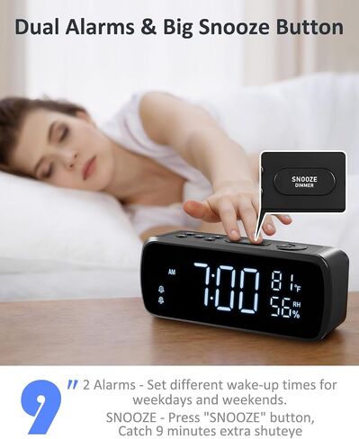 G Keni Digital Alarm Clock with FM Radio for Bedroom | 2 Alarms with Large LED Display,Snooze,USB Charger,Preset, Dimmer,Sleep Timer,Temperature,Relative Humidit,Adjustable Volume in Saudi Arabia