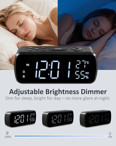 G Keni Digital Alarm Clock with FM Radio for Bedroom | 2 Alarms with Large LED Display,Snooze,USB Charger,Preset, Dimmer,Sleep Timer,Temperature,Relative Humidit,Adjustable Volume in Saudi Arabia