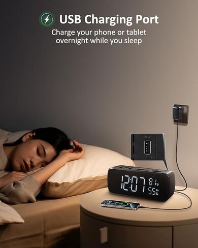 G Keni Digital Alarm Clock with FM Radio for Bedroom | 2 Alarms with Large LED Display,Snooze,USB Charger,Preset, Dimmer,Sleep Timer,Temperature,Relative Humidit,Adjustable Volume in Saudi Arabia