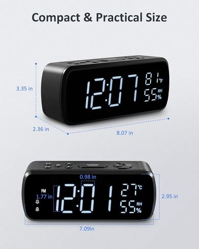 G Keni Digital Alarm Clock with FM Radio for Bedroom | 2 Alarms with Large LED Display,Snooze,USB Charger,Preset, Dimmer,Sleep Timer,Temperature,Relative Humidit,Adjustable Volume in Saudi Arabia