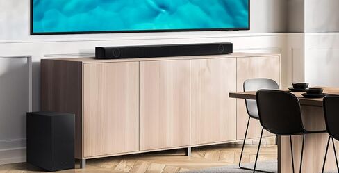 Samsung HW-B550/ZA 2.1ch Soundbar with Dolby Audio, DTS Virtual:X, Subwoofer Included, Adaptive Sound Lite, Bluetooth Multi-Device Connection, Wireless Surround Compatible, 2022, Black in Saudi Arabia