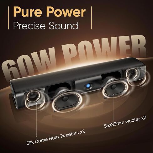 Saiyin 60W Bluetooth Sound Bar for Smart TV, TV-ARC/Optical/AUX | Clear Voice&Dual Bass Drivers, Virtual Surround Sound System, For TV/PC/Gaming/Projectors, 17 inch, Wall Mountable in Saudi Arabia