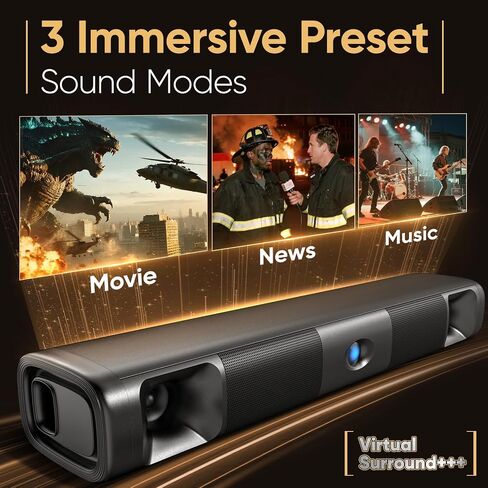 Saiyin 60W Bluetooth Sound Bar for Smart TV, TV-ARC/Optical/AUX | Clear Voice&Dual Bass Drivers, Virtual Surround Sound System, For TV/PC/Gaming/Projectors, 17 inch, Wall Mountable in Saudi Arabia