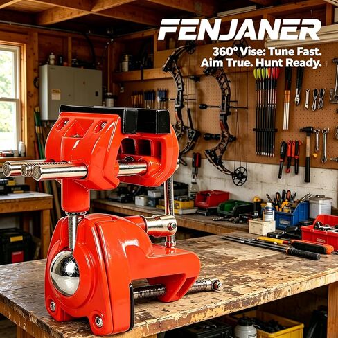 360° Rotating Universal Bow Vise for Compound & Recurve Bow Tuning | 360° full swivel, sturdy metal build, non-marring padded clamp, removable bench mount, home workbench & archery workshop in Saudi Arabia
