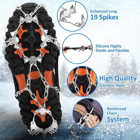 WIN.MAX Crampons for Shoes, Traction Cleats Ice Snow Grips with 19 Stainless Steel Spikes, Shoe Talons Anti - Slip Boots Spikes for Walking, Jogging, Climbing and Hiking in Saudi Arabia