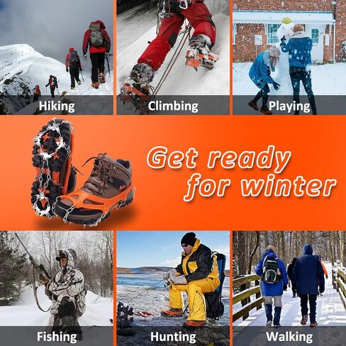 WIN.MAX Crampons for Shoes, Traction Cleats Ice Snow Grips with 19 Stainless Steel Spikes, Shoe Talons Anti - Slip Boots Spikes for Walking, Jogging, Climbing and Hiking in Saudi Arabia