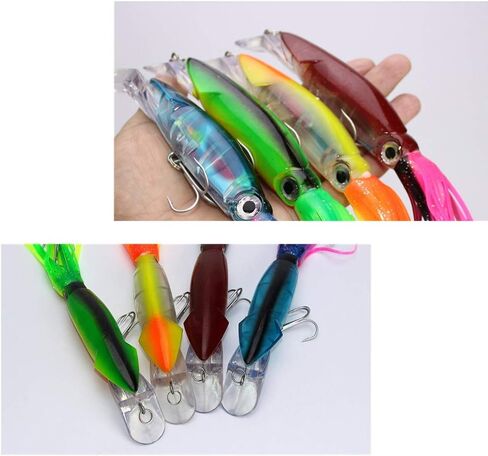 4Pcs Large Simulation Squid Fishing Lures Bait Kit,3D Holographic Eyes，Built-in Multicolored Lead Blocks Through Heavy Duty ，Stable and Tempting in Kuwait
