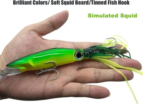 4Pcs Large Simulation Squid Fishing Lures Bait Kit,3D Holographic Eyes，Built-in Multicolored Lead Blocks Through Heavy Duty ，Stable and Tempting in Kuwait
