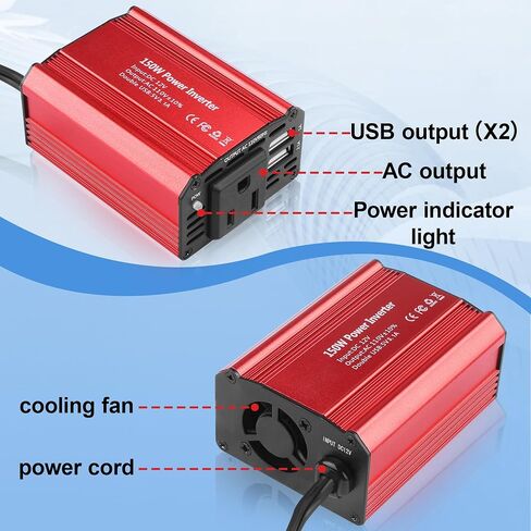 150W Car Power Inverter DC 12V to AC 110V with 3.1A Dual USB Charging Ports, Universal Car Outlet Adapter for LaptopComputerDVD and Household Appliances in Saudi Arabia