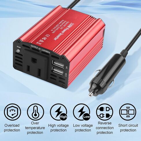 150W Car Power Inverter DC 12V to AC 110V with 3.1A Dual USB Charging Ports, Universal Car Outlet Adapter for LaptopComputerDVD and Household Appliances in Saudi Arabia
