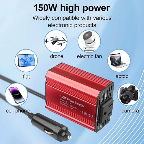 150W Car Power Inverter DC 12V to AC 110V with 3.1A Dual USB Charging Ports, Universal Car Outlet Adapter for LaptopComputerDVD and Household Appliances in Saudi Arabia