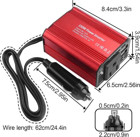 150W Car Power Inverter DC 12V to AC 110V with 3.1A Dual USB Charging Ports, Universal Car Outlet Adapter for LaptopComputerDVD and Household Appliances in Saudi Arabia